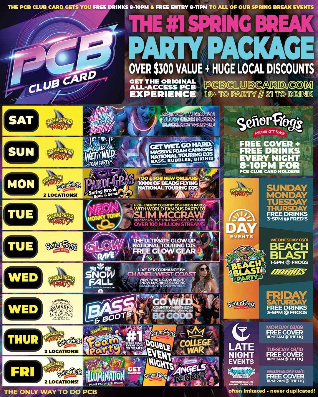 PCB Club Card Sample Schedule 2026
